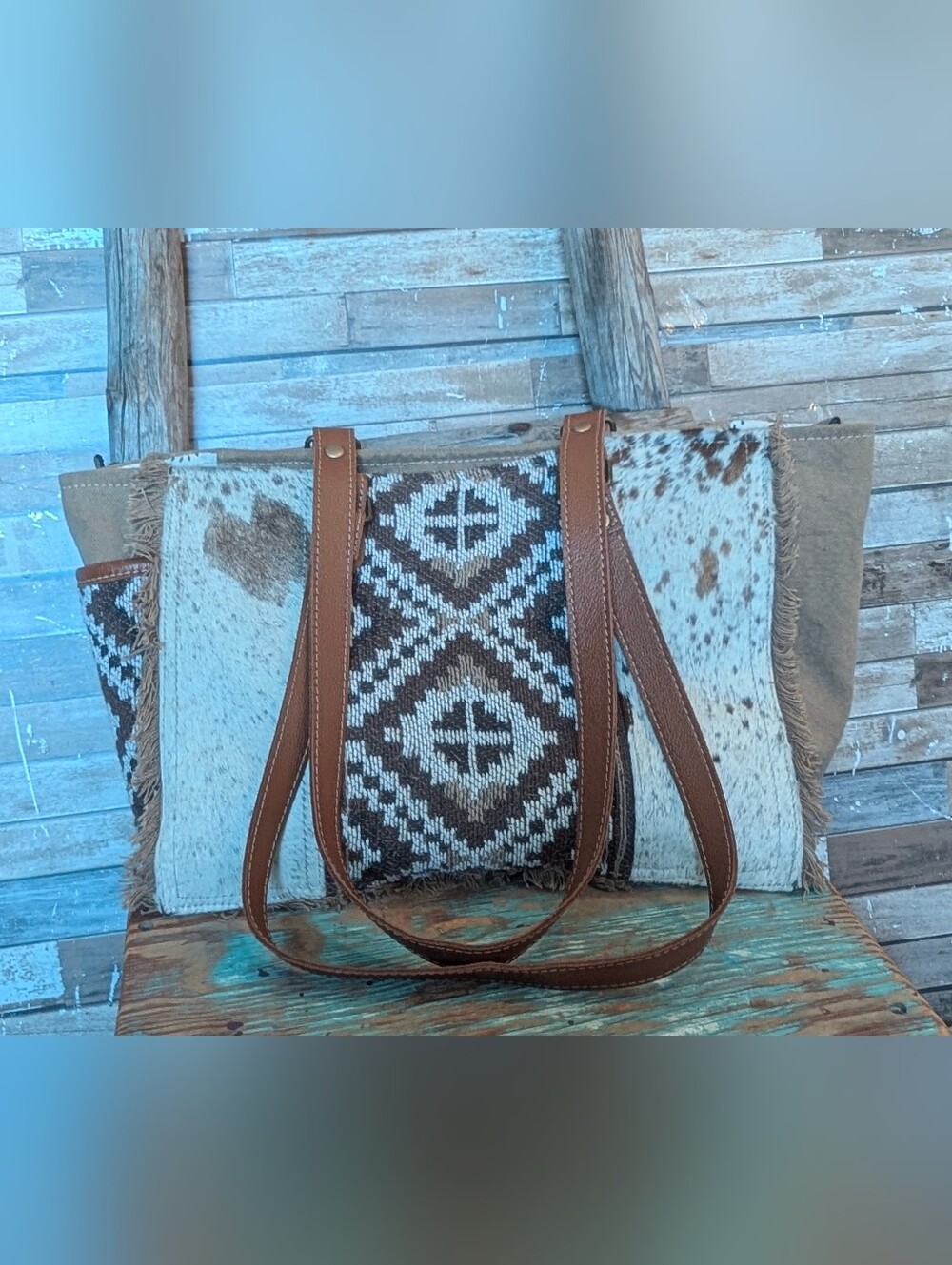 Myra Elisa Le Hairon Handbag W Fringe Accents Handwoven Tribal Design